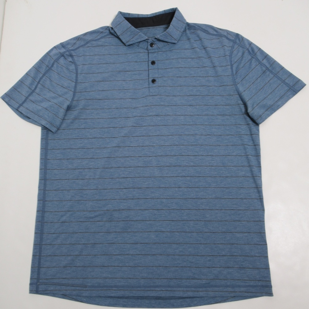 Lululemon Evolution Polo Lookout Stripe Heathered Hawk Blue Heathered Black XL